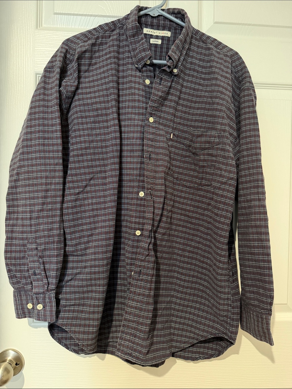 Robert Stock Men's Burgundy and Light Blue Plaid Button-Down Shirt